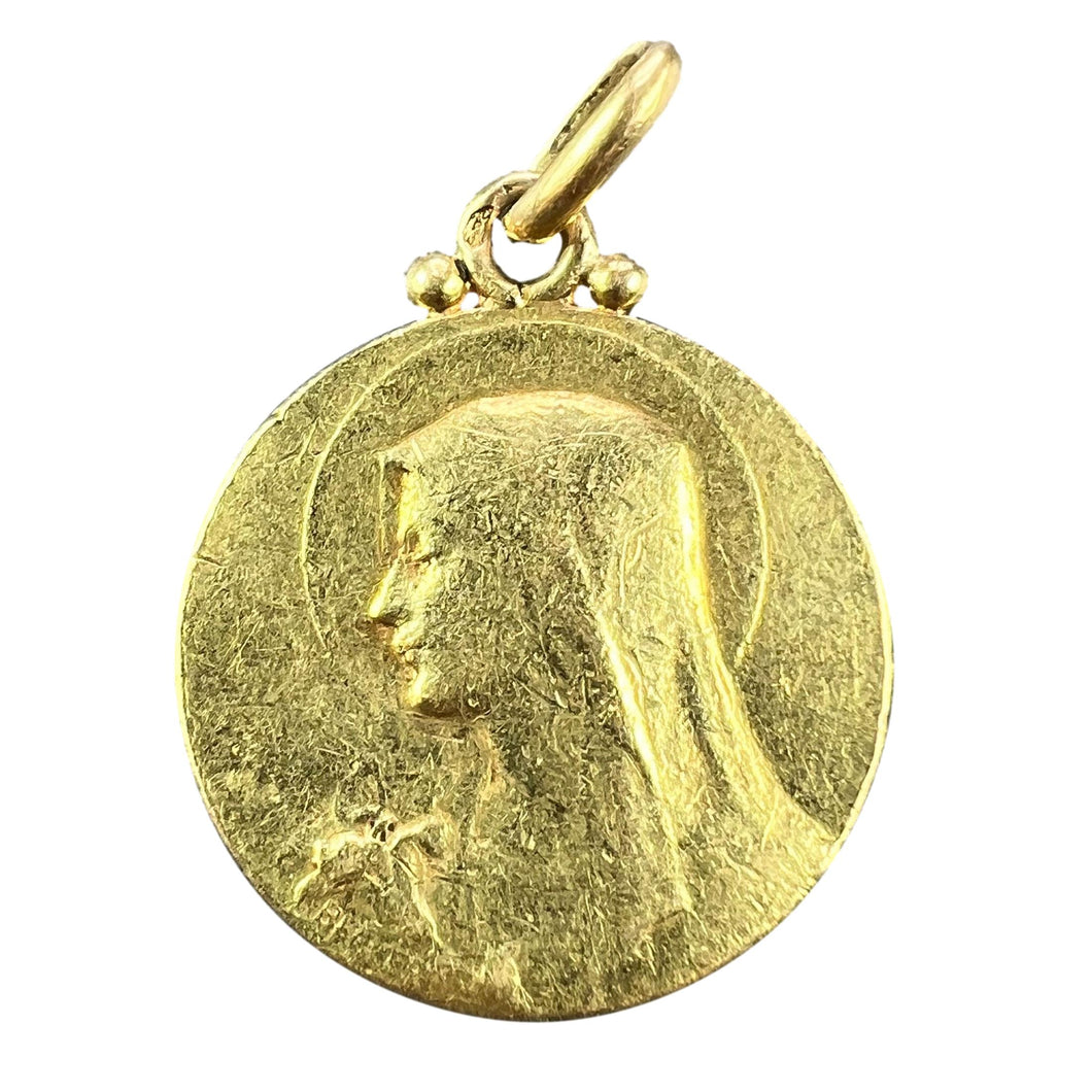 French Becker Virgin Mary 18K Yellow Gold Pendant Medal