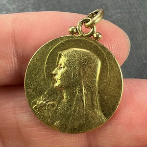 French Becker Virgin Mary 18K Yellow Gold Pendant Medal