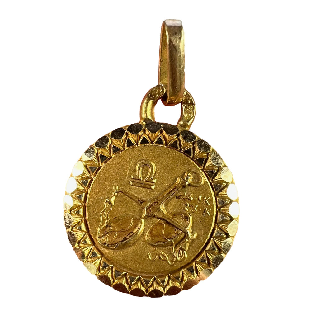 French Perroud Mini Libra Zodiac 18K Yellow Gold Charm Pendant