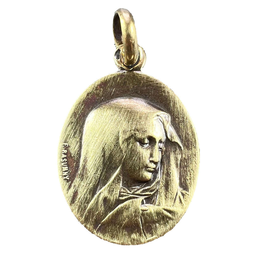 French Rasumny 18K Yellow Gold Virgin Mary Charm Pendant Medal