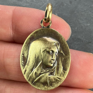 French Rasumny 18K Yellow Gold Virgin Mary Charm Pendant Medal