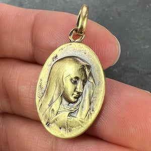 French Rasumny 18K Yellow Gold Virgin Mary Charm Pendant Medal