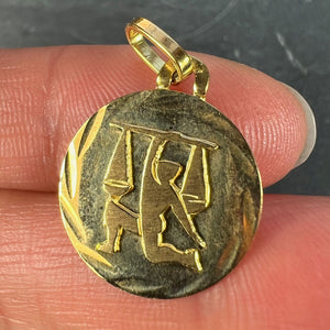 French Libra Starsign Zodiac 18K Yellow Gold Charm Medal Pendant