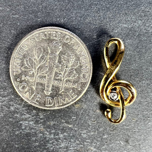 French Music Treble Clef Diamond 18K Yellow Gold Charm Medal Pendant