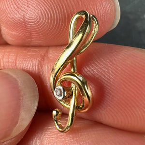 French Music Treble Clef Diamond 18K Yellow Gold Charm Medal Pendant