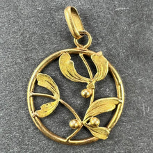 Load image into Gallery viewer, French Mistletoe Leaves and Berries Love 18K Yellow Gold Charm Pendant
