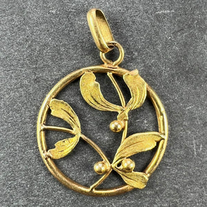 French Mistletoe Leaves and Berries Love 18K Yellow Gold Charm Pendant