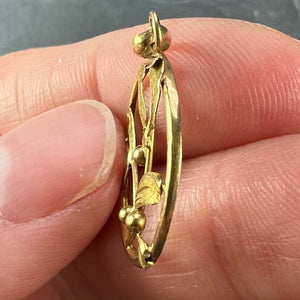 French Mistletoe Leaves and Berries Love 18K Yellow Gold Charm Pendant