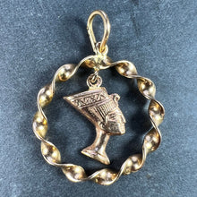 Load image into Gallery viewer, Egyptian Queen Nefertiti Bust Circle 18K Yellow Gold Charm Pendant
