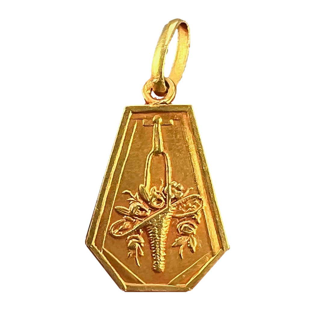 French Yellow Gold Flower Basket Charm Pendant