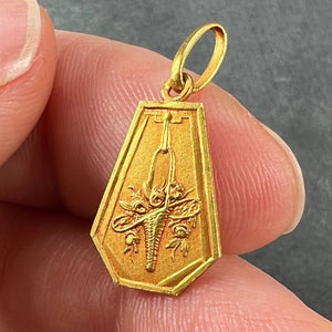 French Yellow Gold Flower Basket Charm Pendant