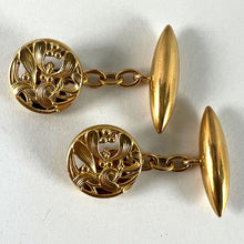 Load image into Gallery viewer, Art Nouveau French Mistletoe Leaves 18K Yellow Gold Cufflinks
