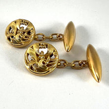 Load image into Gallery viewer, Art Nouveau French Mistletoe Leaves 18K Yellow Gold Cufflinks
