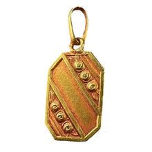 Load image into Gallery viewer, French Art Nouveau Stripes and Roses Yellow Gold Charm Pendant
