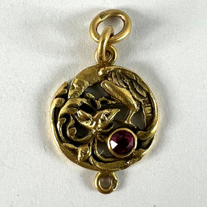French Art Nouveau Griffon Chimera 18 Karat Yellow Gold Ruby Charm Pendant