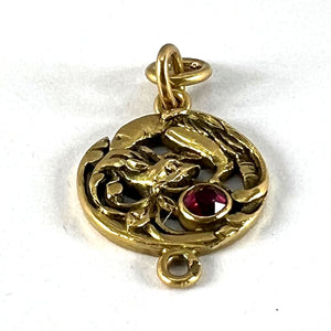 French Art Nouveau Griffon Chimera 18 Karat Yellow Gold Ruby Charm Pendant