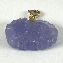 Load image into Gallery viewer, Vintage Carved Lavender Jade Dragon 14K Yellow Gold Charm Pendant
