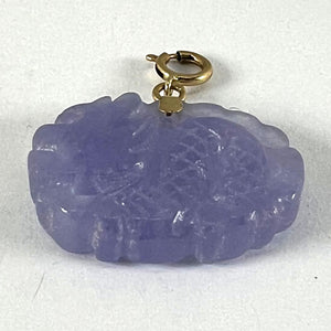 Vintage Carved Lavender Jade Dragon 14K Yellow Gold Charm Pendant