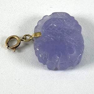 Vintage Carved Lavender Jade Dragon 14K Yellow Gold Charm Pendant