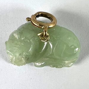 Vintage Carved Green Jade Tiger 9K Yellow Gold Charm Pendant