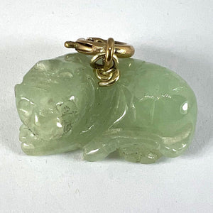 Vintage Carved Green Jade Tiger 9K Yellow Gold Charm Pendant