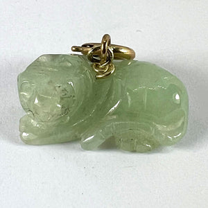 Vintage Carved Green Jade Tiger 9K Yellow Gold Charm Pendant
