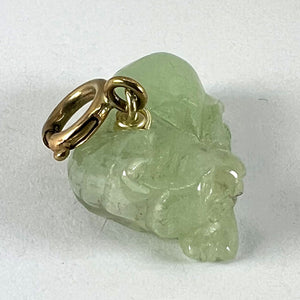 Vintage Carved Green Jade Tiger 9K Yellow Gold Charm Pendant