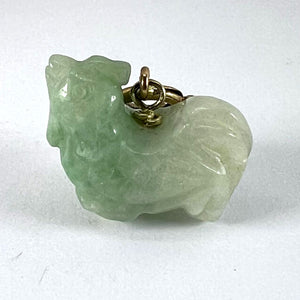 Vintage Carved Green Jade Rooster 9K Yellow Gold Charm Pendant