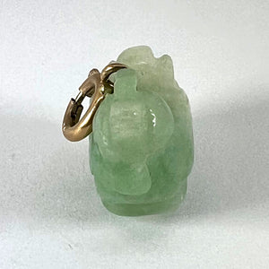 Vintage Carved Green Jade Rooster 9K Yellow Gold Charm Pendant