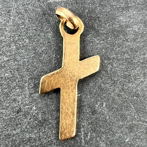 French 18K Yellow Gold Angled Cross Charm Pendant