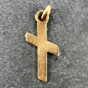 French 18K Yellow Gold Angled Cross Charm Pendant