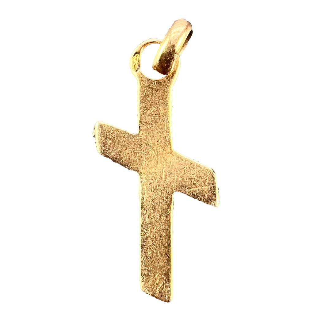 French 18K Yellow Gold Angled Cross Charm Pendant