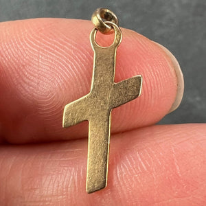 French 18K Yellow Gold Angled Cross Charm Pendant