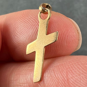 French 18K Yellow Gold Angled Cross Charm Pendant