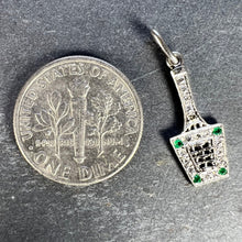 Load image into Gallery viewer, Art Deco Tennis Racket Press Platinum Diamond Emerald Charm Pendant

