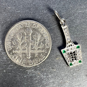 Art Deco Tennis Racket Press Platinum Diamond Emerald Charm Pendant