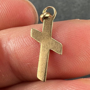 French 18K Yellow Gold Angled Cross Charm Pendant