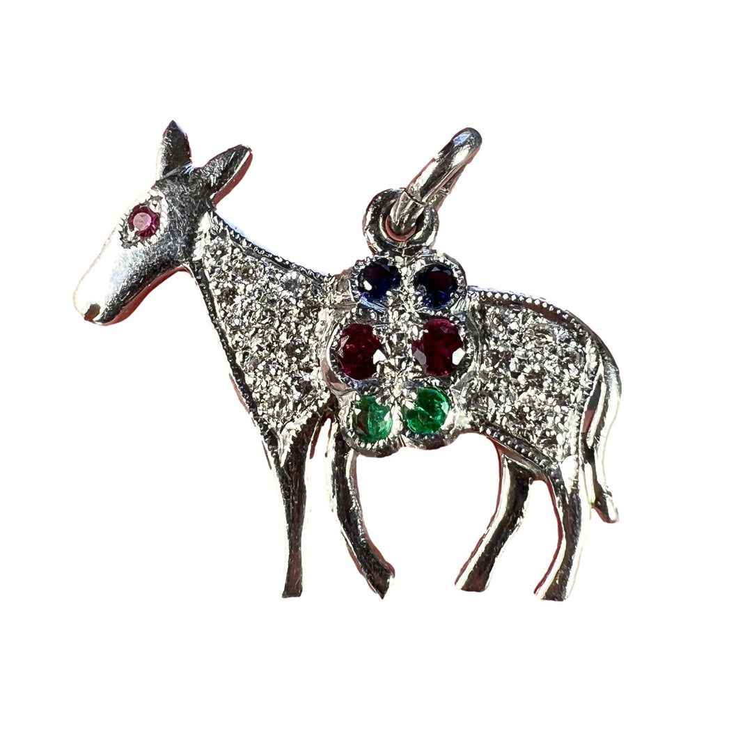 Art Deco Donkey Mule Horse Platinum Diamond Ruby Sapphire Emerald Charm Pendant