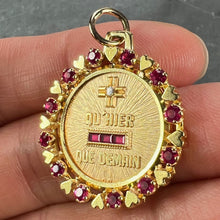 Load image into Gallery viewer, Vintage French Augis Plus Qu’Hier Heart Halo 18K Yellow Gold Love Medal Pendant
