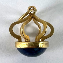 Load image into Gallery viewer, Vintage Abstract Crown 18 Karat Yellow Gold Swiss Lapis Charm Pendant
