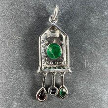 Load image into Gallery viewer, Art Deco Cuckoo Clock Platinum Diamond Emerald Ruby Sapphire Charm Pendant
