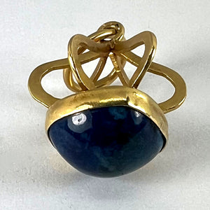 Vintage Abstract Crown 18 Karat Yellow Gold Swiss Lapis Charm Pendant