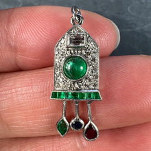 Load image into Gallery viewer, Art Deco Cuckoo Clock Platinum Diamond Emerald Ruby Sapphire Charm Pendant
