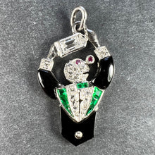 Load image into Gallery viewer, Art Deco Platinum Diamond Onyx Emerald Ruby Cocktail Waiter Charm Pendant
