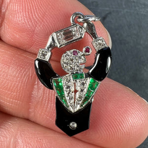 Art Deco Platinum Diamond Onyx Emerald Ruby Cocktail Waiter Charm Pendant