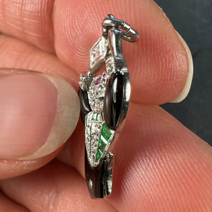 Art Deco Platinum Diamond Onyx Emerald Ruby Cocktail Waiter Charm Pendant