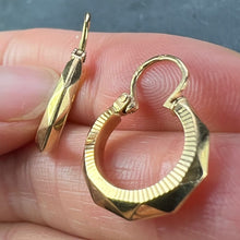 Load image into Gallery viewer, Vintage French 18 Karat Yellow Gold Lever Back Faceted Hoop Earrings
