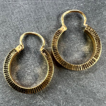 Load image into Gallery viewer, Vintage French 18 Karat Yellow Gold Lever Back Ridged Hoop Earrings
