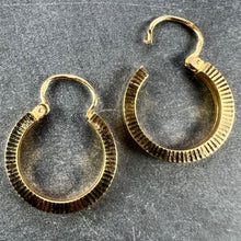 Load image into Gallery viewer, Vintage French 18 Karat Yellow Gold Lever Back Ridged Hoop Earrings

