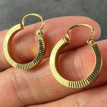 Load image into Gallery viewer, Vintage French 18 Karat Yellow Gold Lever Back Ridged Hoop Earrings
